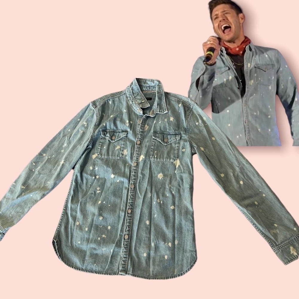 John Varvatos Denim Bleach Splashed Shirt